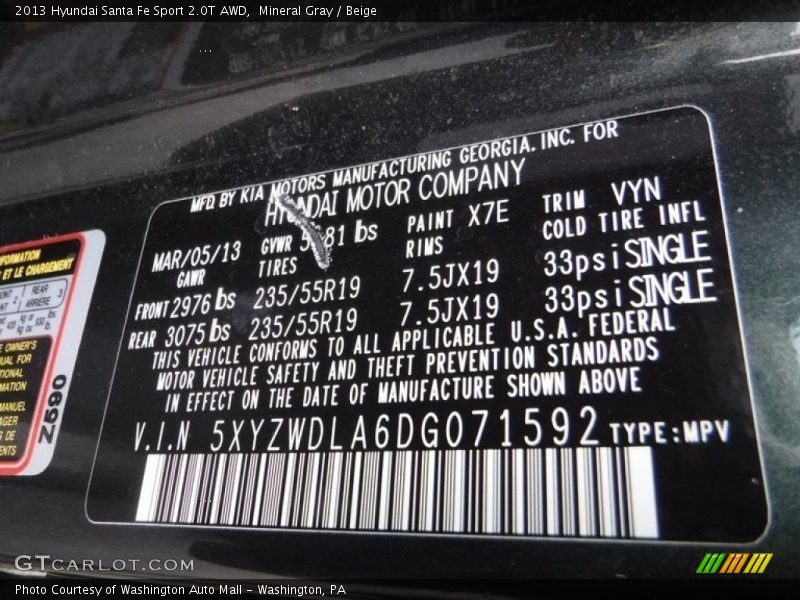 Mineral Gray / Beige 2013 Hyundai Santa Fe Sport 2.0T AWD