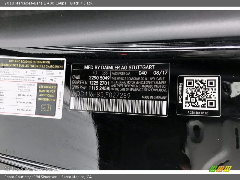 2018 E 400 Coupe Black Color Code 040