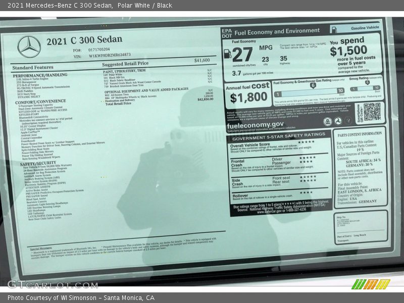 Polar White / Black 2021 Mercedes-Benz C 300 Sedan
