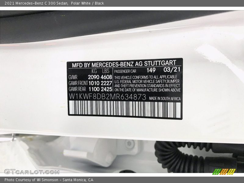 Polar White / Black 2021 Mercedes-Benz C 300 Sedan