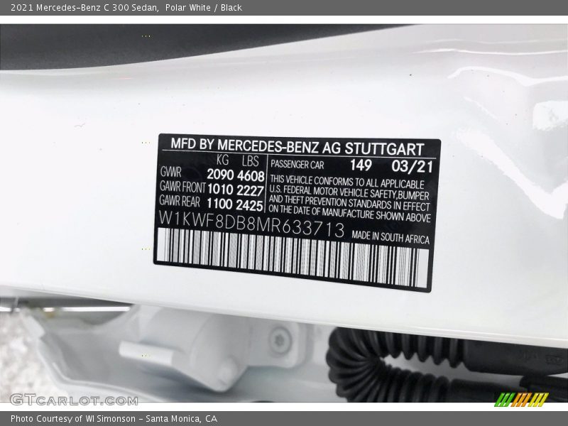 Polar White / Black 2021 Mercedes-Benz C 300 Sedan