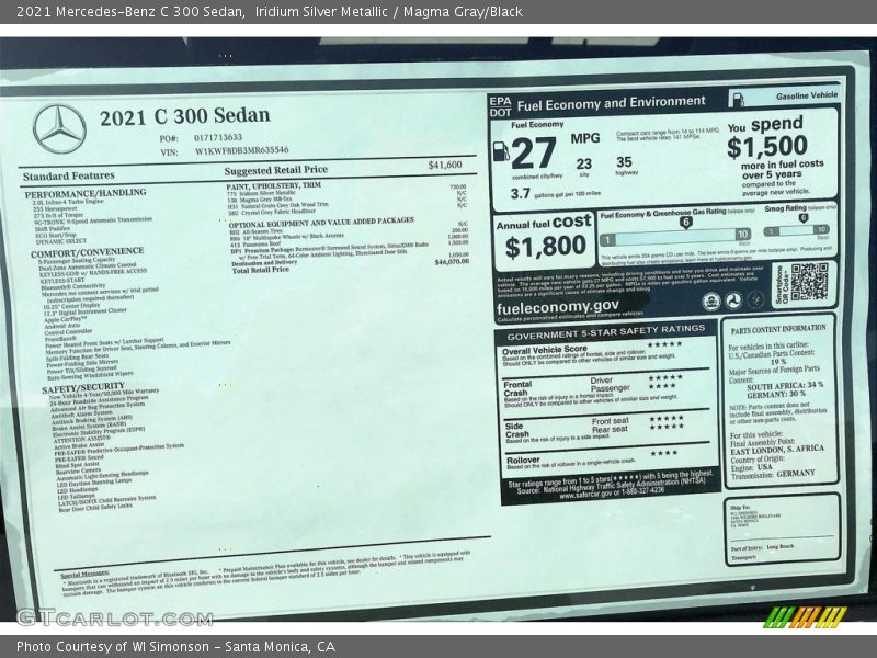 Iridium Silver Metallic / Magma Gray/Black 2021 Mercedes-Benz C 300 Sedan