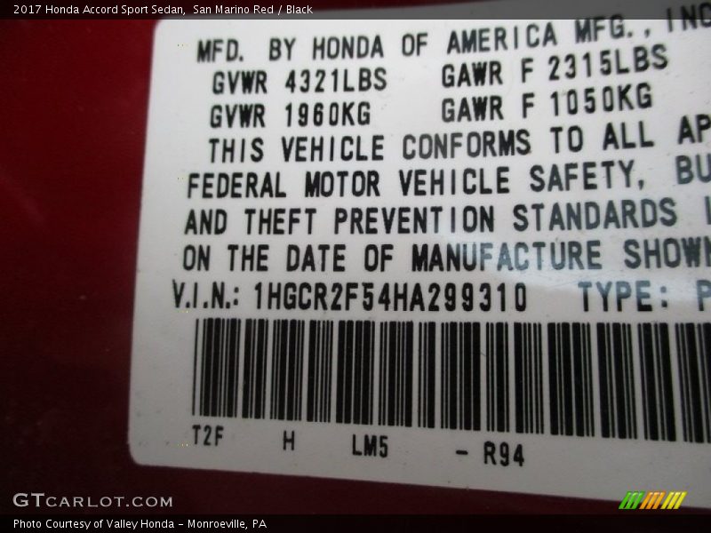 San Marino Red / Black 2017 Honda Accord Sport Sedan