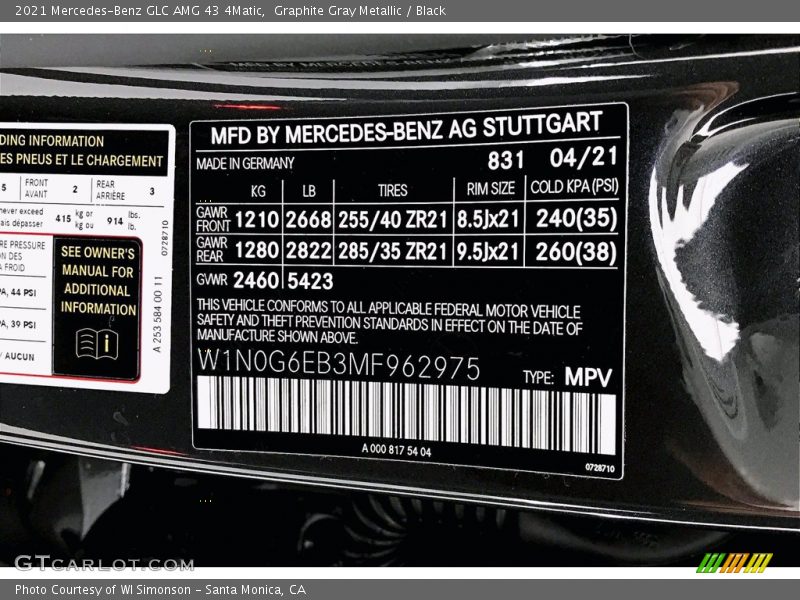 2021 GLC AMG 43 4Matic Graphite Gray Metallic Color Code 831