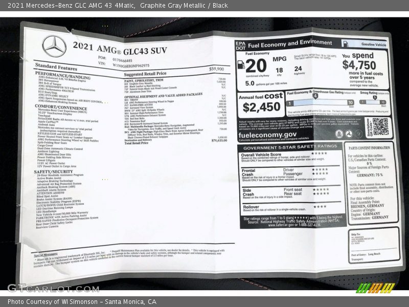  2021 GLC AMG 43 4Matic Window Sticker