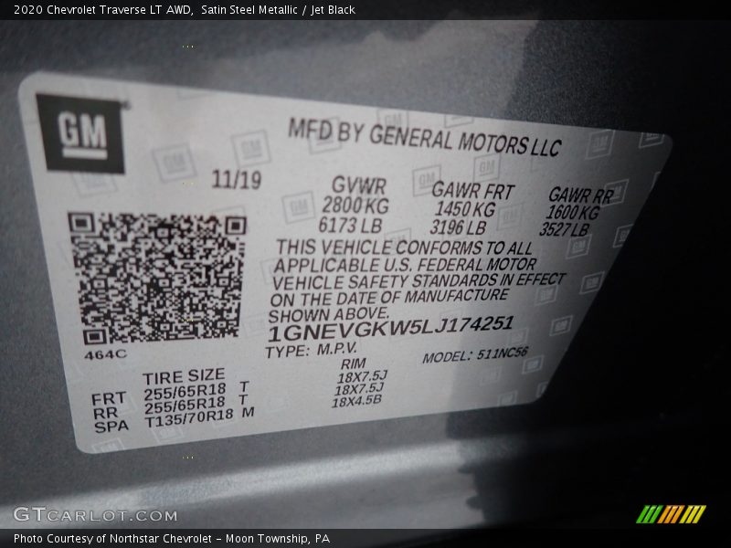 Satin Steel Metallic / Jet Black 2020 Chevrolet Traverse LT AWD