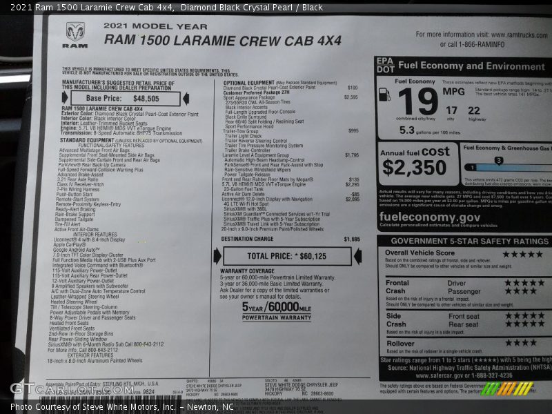 Diamond Black Crystal Pearl / Black 2021 Ram 1500 Laramie Crew Cab 4x4