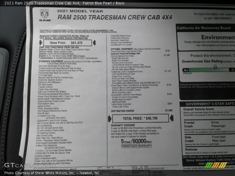  2021 2500 Tradesman Crew Cab 4x4 Window Sticker
