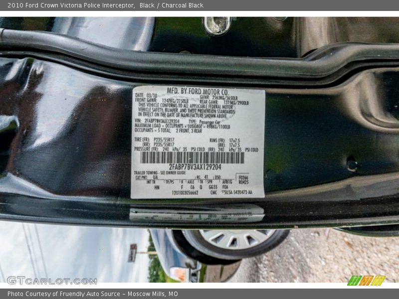 Black / Charcoal Black 2010 Ford Crown Victoria Police Interceptor