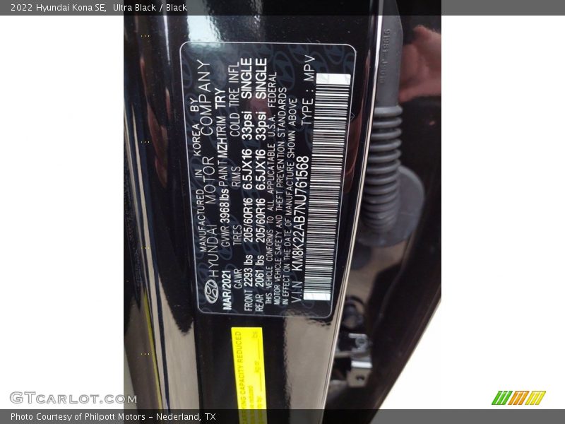 2022 Kona SE Ultra Black Color Code MZH