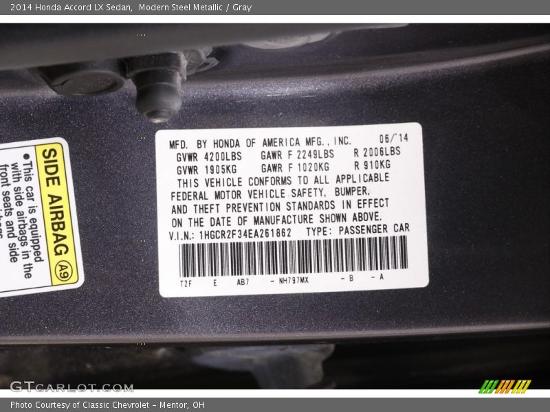 Modern Steel Metallic / Gray 2014 Honda Accord LX Sedan