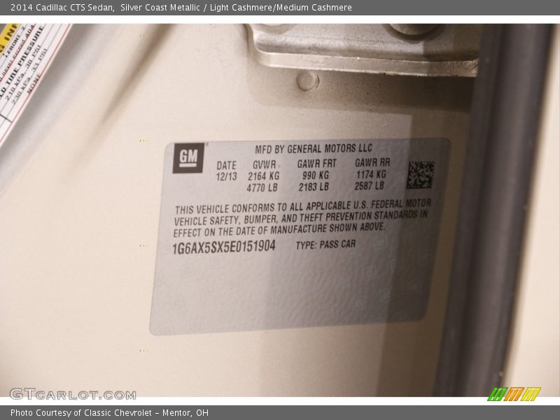 Silver Coast Metallic / Light Cashmere/Medium Cashmere 2014 Cadillac CTS Sedan