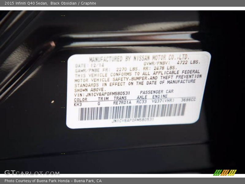 Black Obsidian / Graphite 2015 Infiniti Q40 Sedan