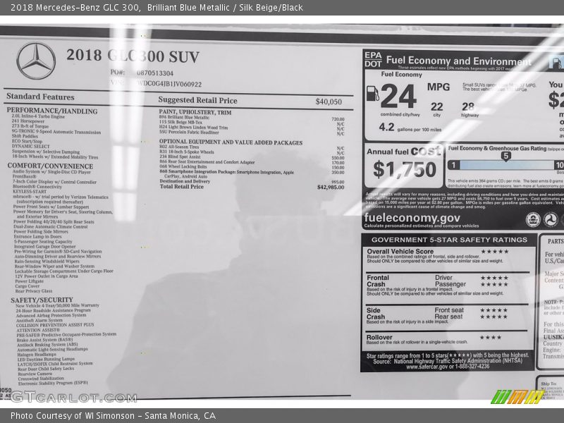  2018 GLC 300 Window Sticker