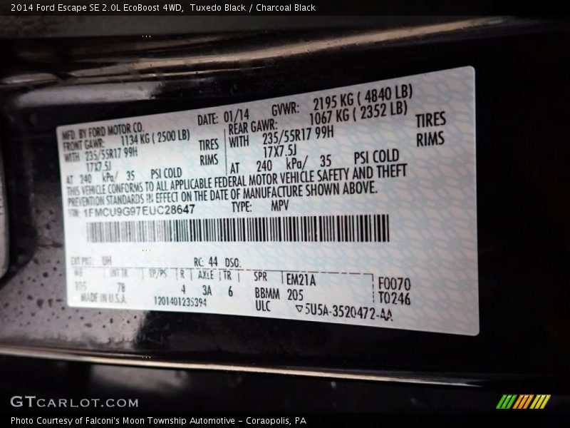 Tuxedo Black / Charcoal Black 2014 Ford Escape SE 2.0L EcoBoost 4WD