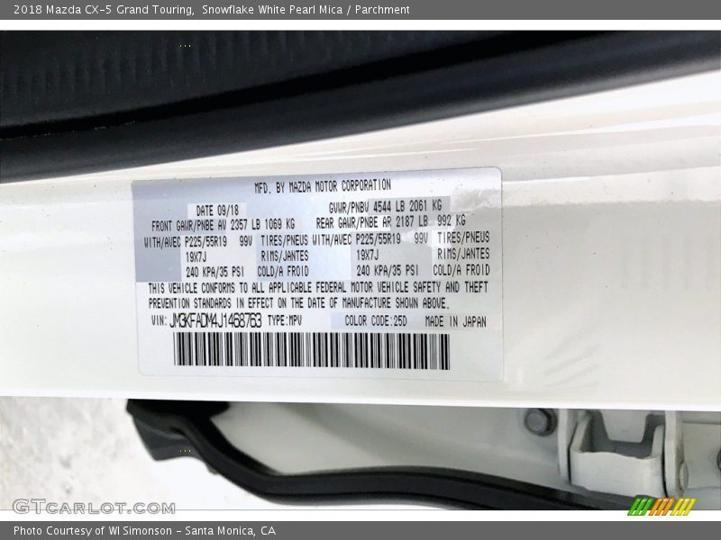 2018 CX-5 Grand Touring Snowflake White Pearl Mica Color Code 25D