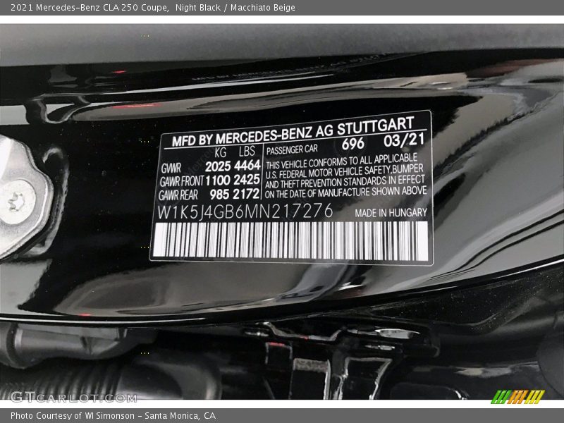 Night Black / Macchiato Beige 2021 Mercedes-Benz CLA 250 Coupe