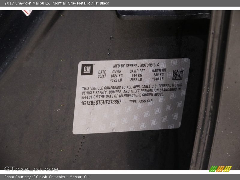 Nightfall Gray Metallic / Jet Black 2017 Chevrolet Malibu LS