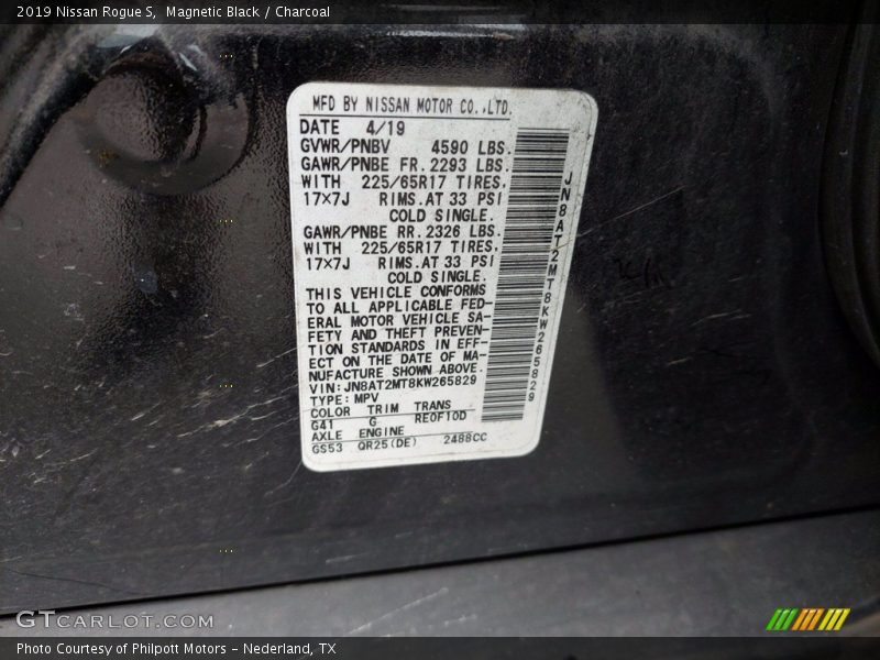 2019 Rogue S Magnetic Black Color Code G41