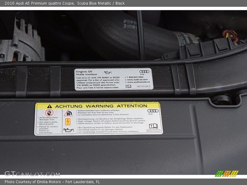 Scuba Blue Metallic / Black 2016 Audi A5 Premium quattro Coupe