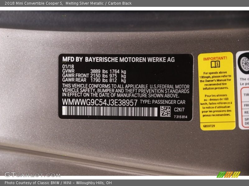 2018 Convertible Cooper S Melting Silver Metallic Color Code C2K