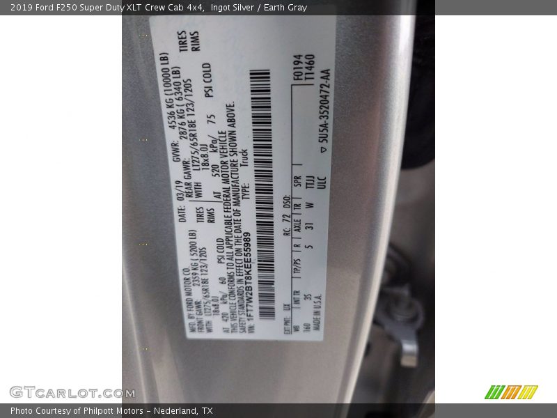 Ingot Silver / Earth Gray 2019 Ford F250 Super Duty XLT Crew Cab 4x4