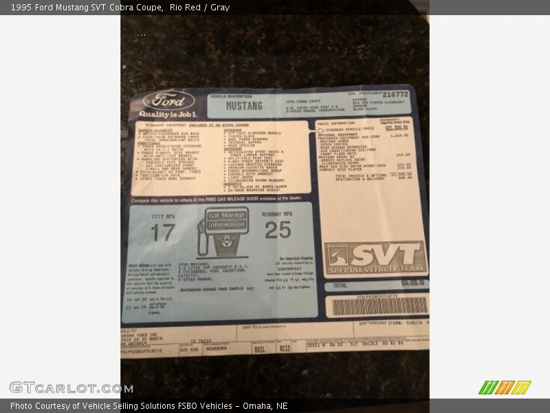 Rio Red / Gray 1995 Ford Mustang SVT Cobra Coupe