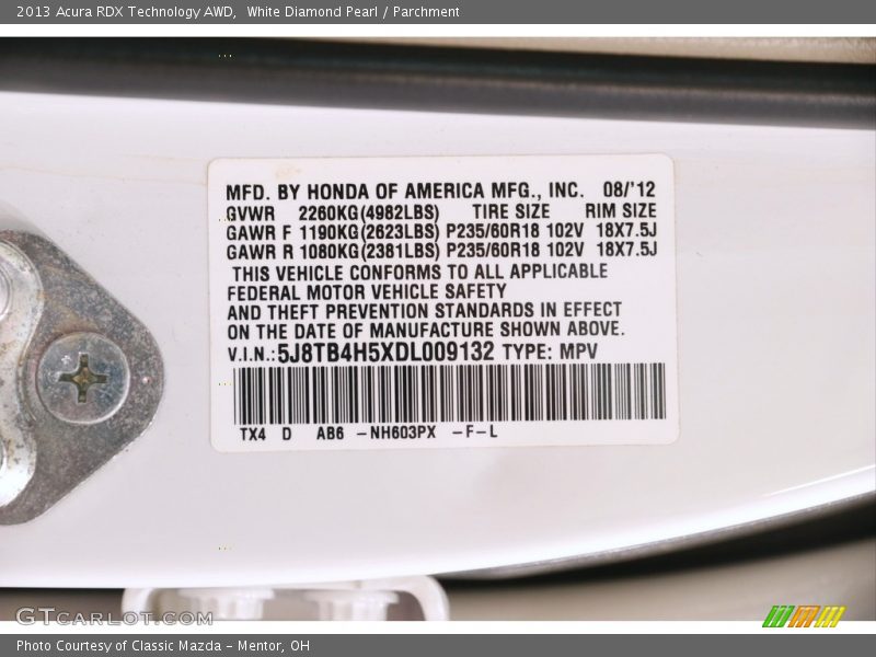 White Diamond Pearl / Parchment 2013 Acura RDX Technology AWD