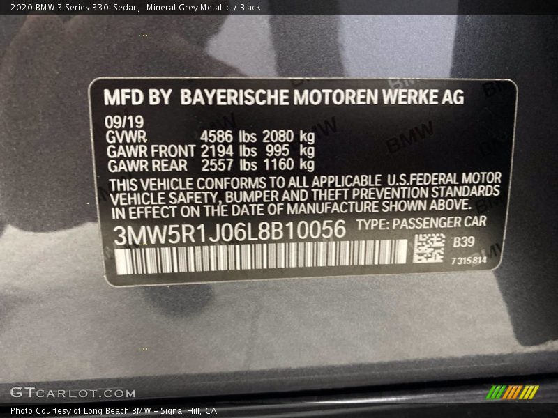 Mineral Grey Metallic / Black 2020 BMW 3 Series 330i Sedan