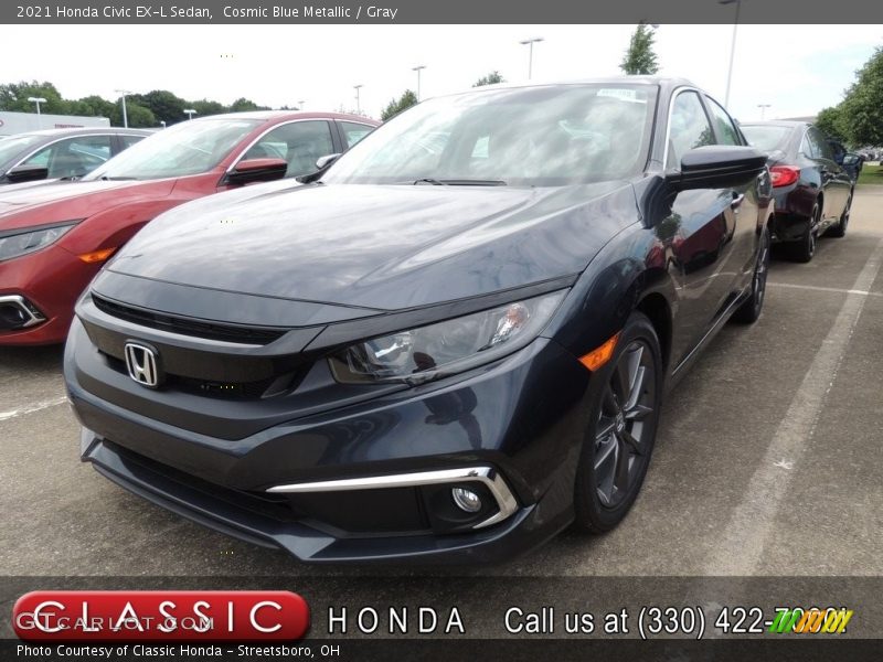 Cosmic Blue Metallic / Gray 2021 Honda Civic EX-L Sedan