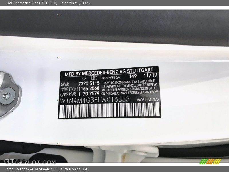 Polar White / Black 2020 Mercedes-Benz GLB 250