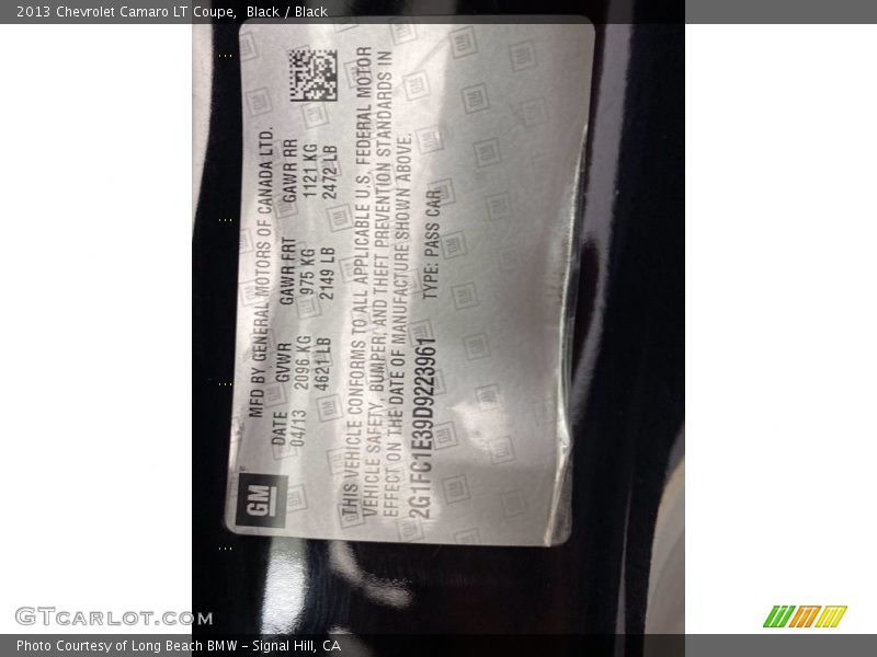 Black / Black 2013 Chevrolet Camaro LT Coupe