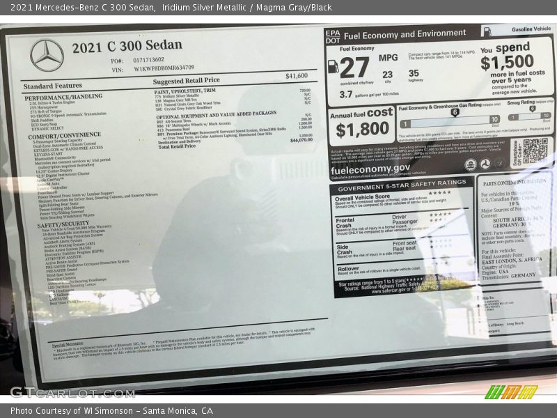 Iridium Silver Metallic / Magma Gray/Black 2021 Mercedes-Benz C 300 Sedan
