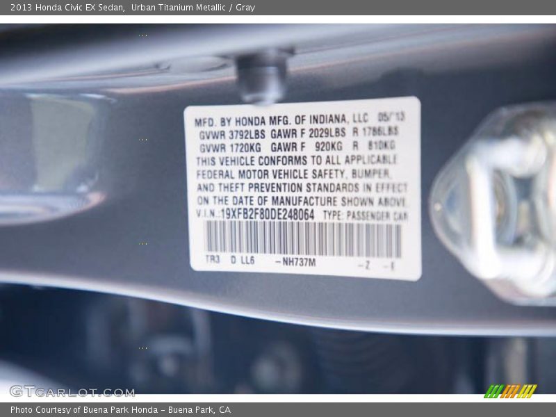 Urban Titanium Metallic / Gray 2013 Honda Civic EX Sedan
