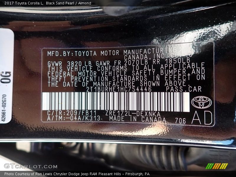 Black Sand Pearl / Almond 2017 Toyota Corolla L