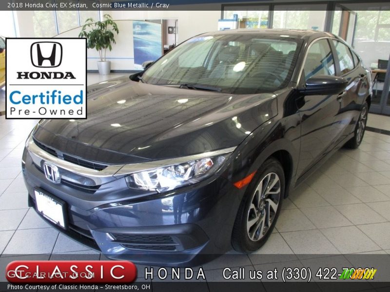Cosmic Blue Metallic / Gray 2018 Honda Civic EX Sedan