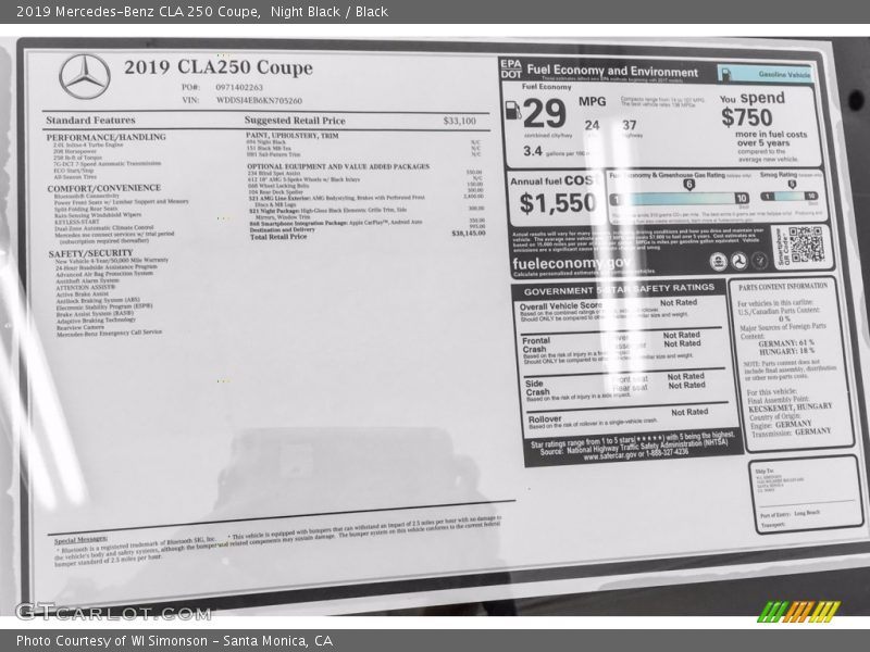 Night Black / Black 2019 Mercedes-Benz CLA 250 Coupe