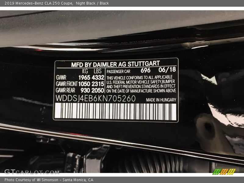 Night Black / Black 2019 Mercedes-Benz CLA 250 Coupe