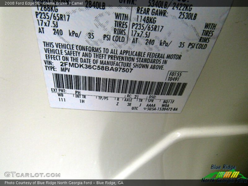 Creme Brulee / Camel 2008 Ford Edge SE