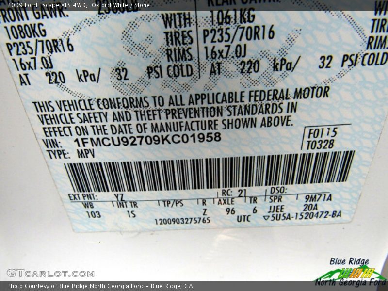 Oxford White / Stone 2009 Ford Escape XLS 4WD