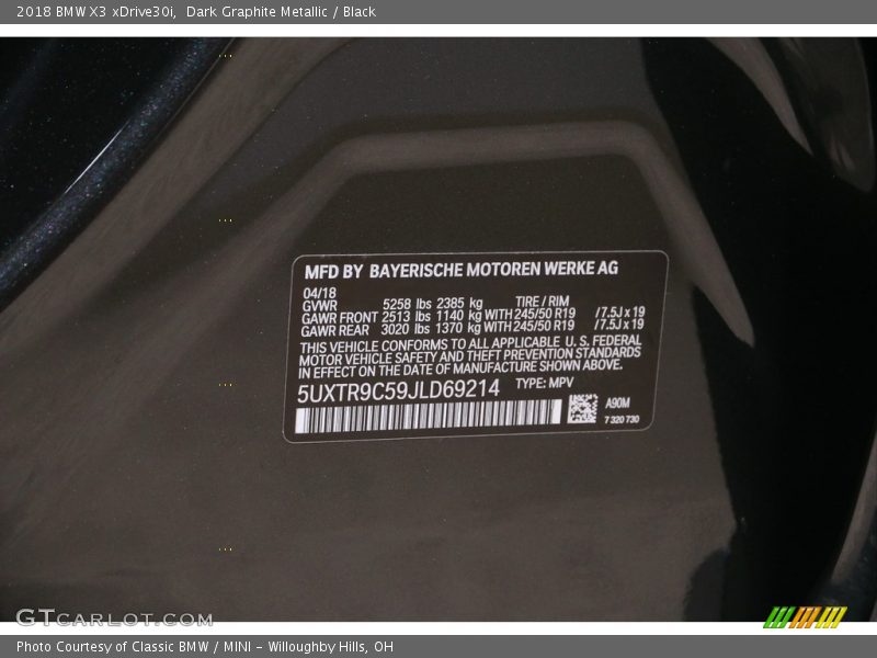 Dark Graphite Metallic / Black 2018 BMW X3 xDrive30i