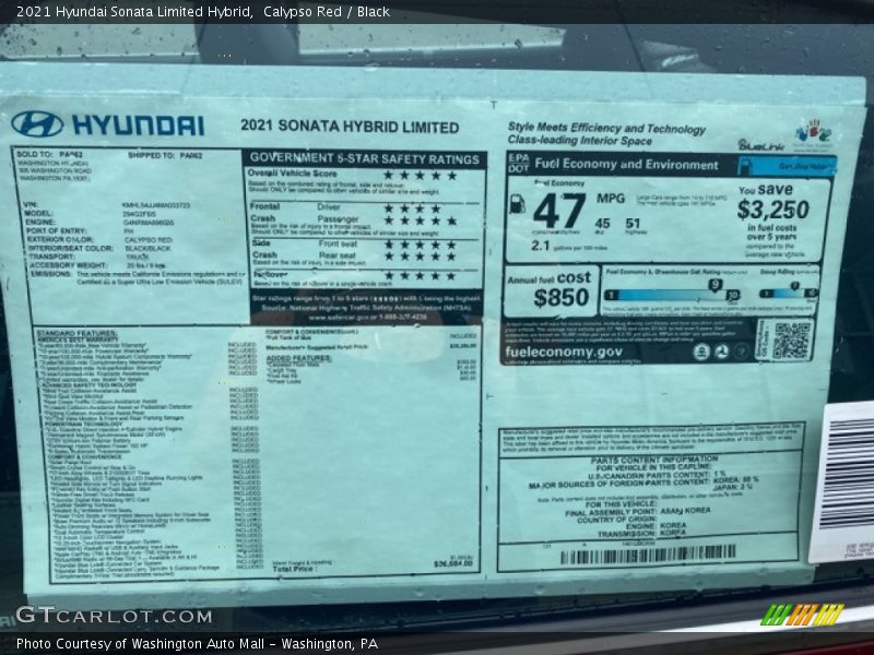 Calypso Red / Black 2021 Hyundai Sonata Limited Hybrid