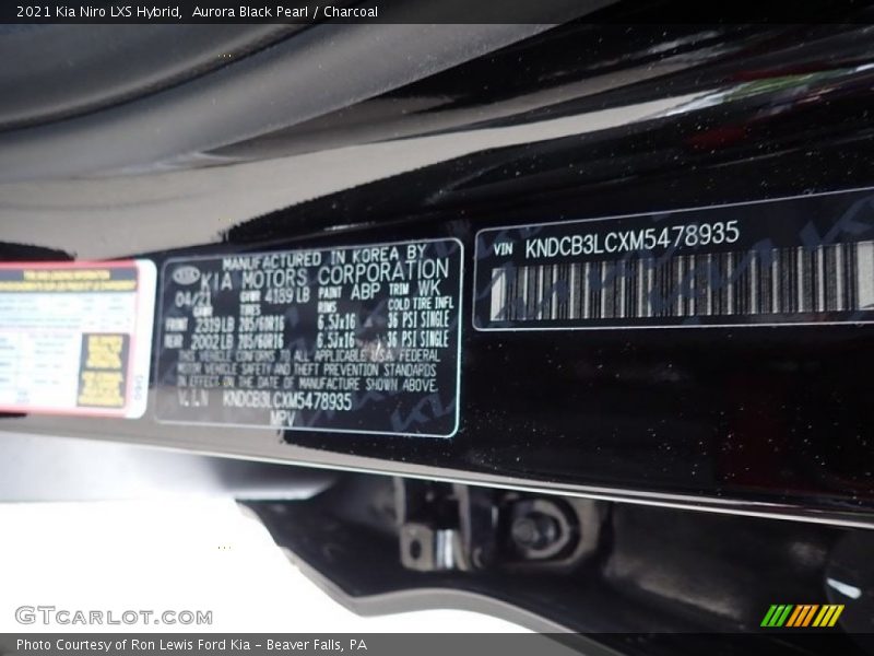 Aurora Black Pearl / Charcoal 2021 Kia Niro LXS Hybrid