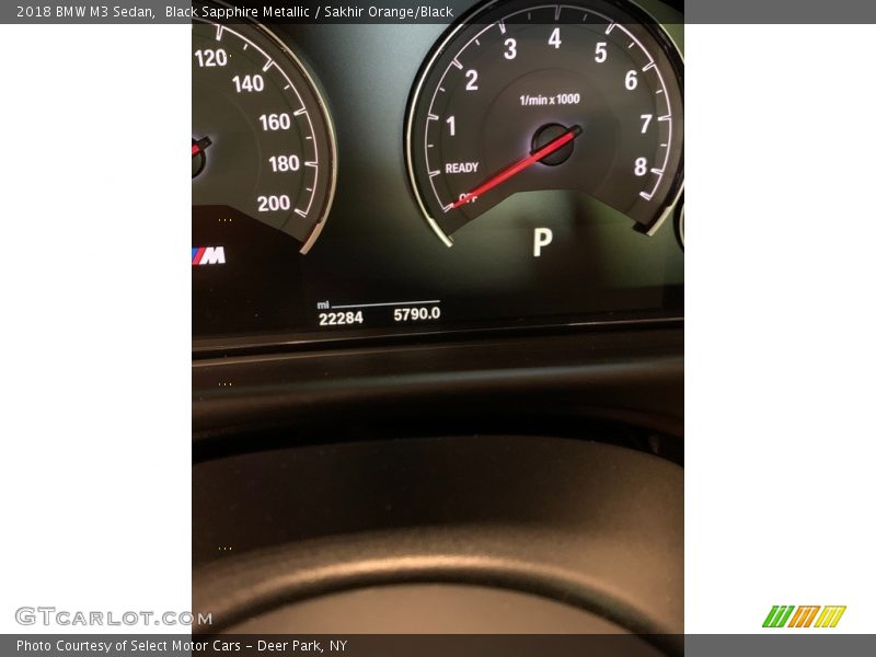 Black Sapphire Metallic / Sakhir Orange/Black 2018 BMW M3 Sedan