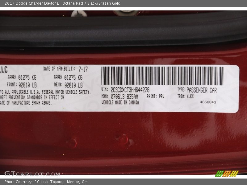 Octane Red / Black/Brazen Gold 2017 Dodge Charger Daytona