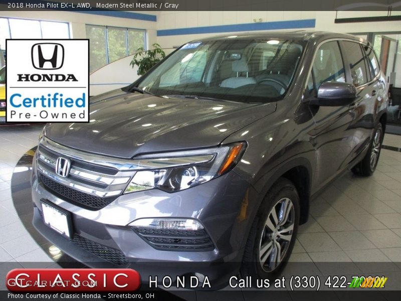 Modern Steel Metallic / Gray 2018 Honda Pilot EX-L AWD