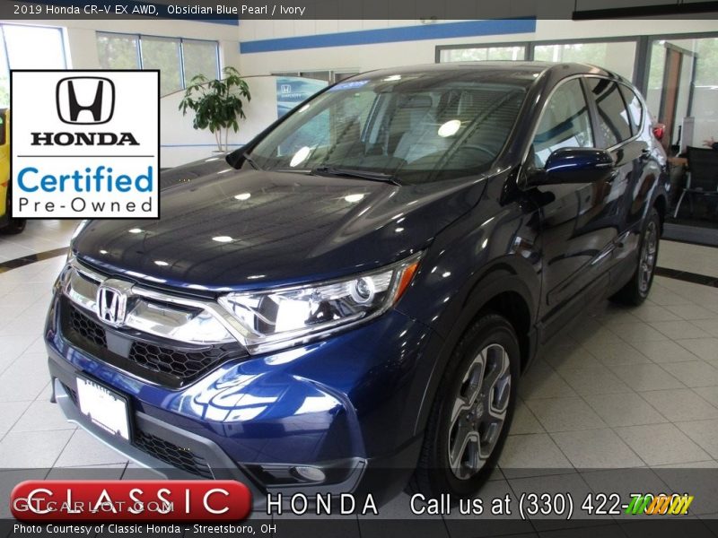 Obsidian Blue Pearl / Ivory 2019 Honda CR-V EX AWD