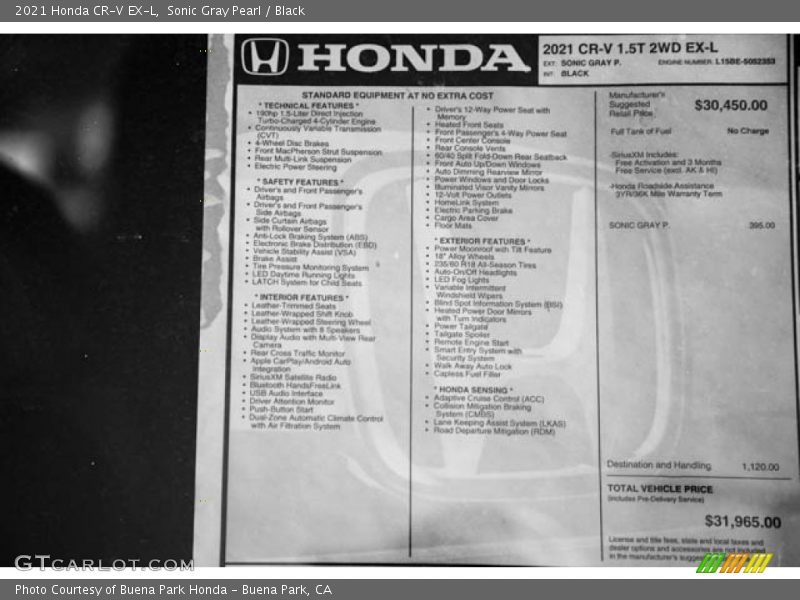 Sonic Gray Pearl / Black 2021 Honda CR-V EX-L