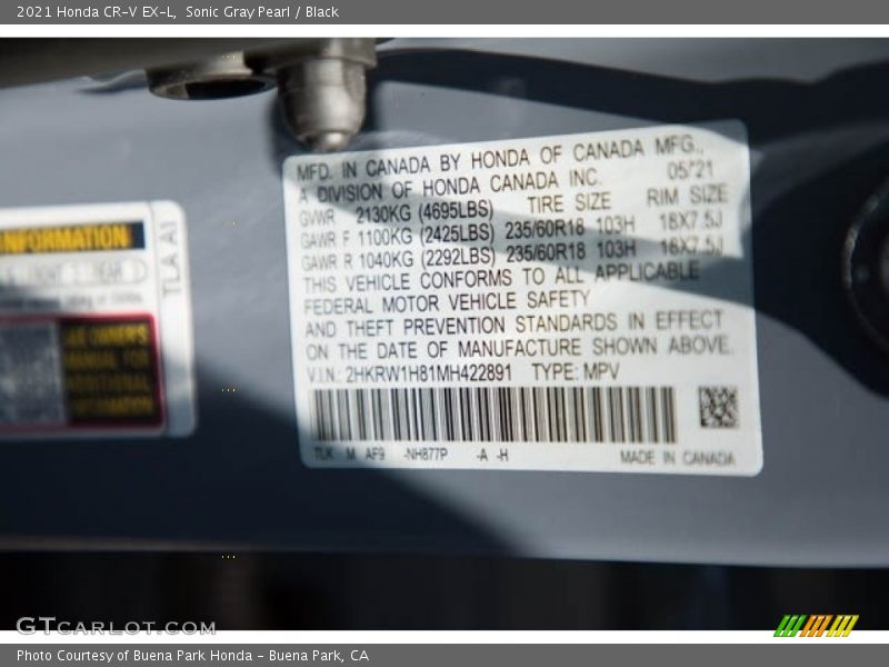 Sonic Gray Pearl / Black 2021 Honda CR-V EX-L