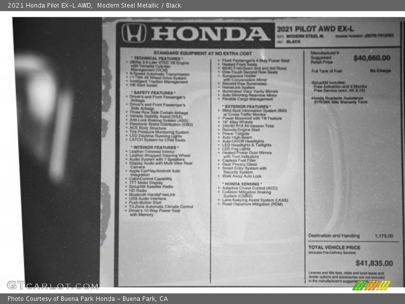 Modern Steel Metallic / Black 2021 Honda Pilot EX-L AWD